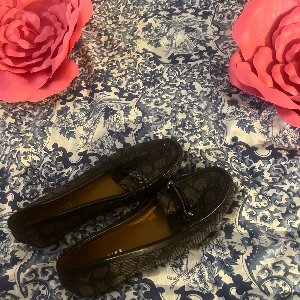 Coach Black Leather Loafers with Tassel Detail